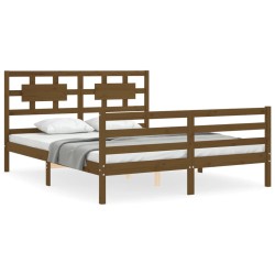 vidaXL Estructura de cama matrimonio con cabecero madera marrón miel
