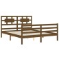 vidaXL Estructura de cama matrimonio con cabecero madera marrón miel vidaXL Estructura de cama matrimonio con cabecero madera marrón miel