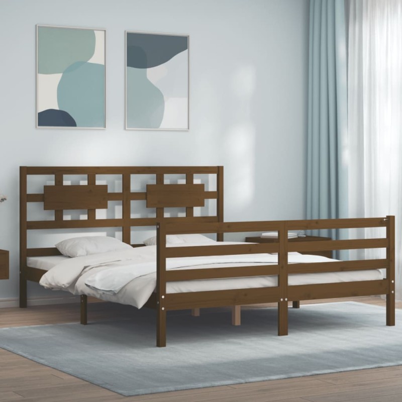 vidaXL Estructura de cama con cabecero madera marrón miel 160x200 cm vidaXL Estructura de cama con cabecero madera marrón miel 160x200 cm