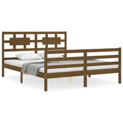 vidaXL Estructura de cama con cabecero madera marrón miel 160x200 cm