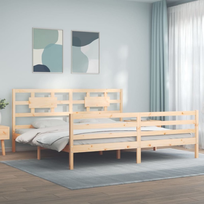 vidaXL Estructura de cama de matrimonio con cabecero madera maciza