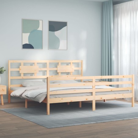 vidaXL Estructura de cama de matrimonio con cabecero madera maciza
