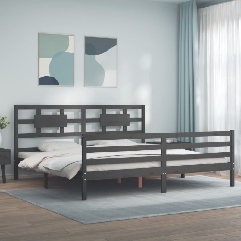 vidaXL Estructura de cama con cabecero madera maciza gris 200x200 cm vidaXL Estructura de cama con cabecero madera maciza gris 200x200 cm