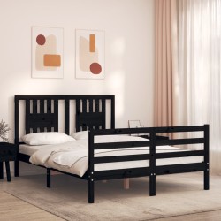 vidaXL Estructura de cama con cabecero madera maciza negro 120x200 cm