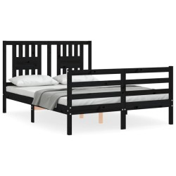 vidaXL Estructura de cama con cabecero madera maciza negro 120x200 cm