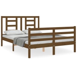 vidaXL Estructura de cama matrimonio con cabecero madera marrón miel