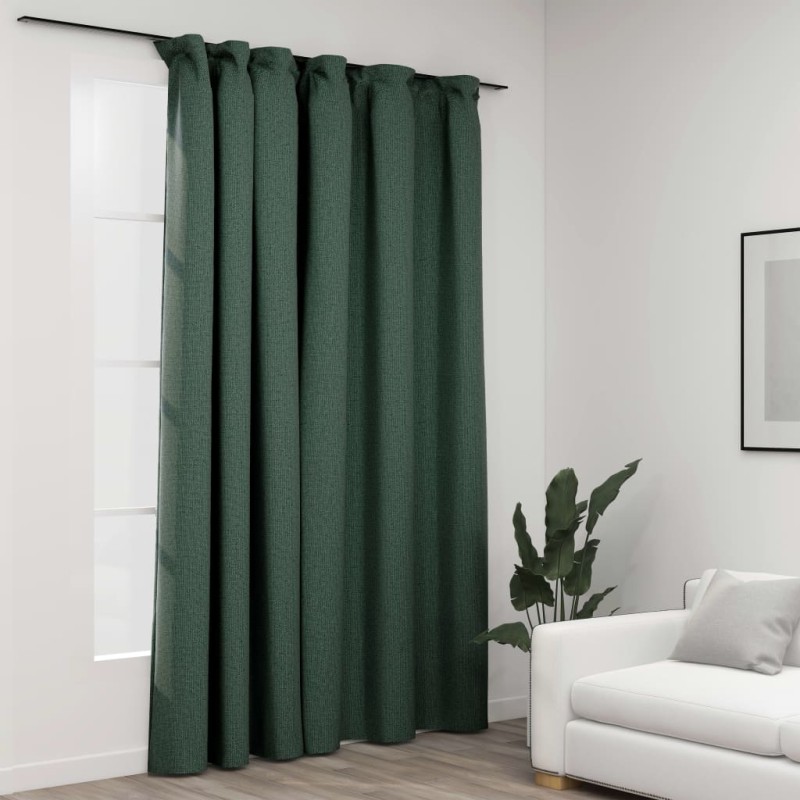 vidaXL Cortina opaca con ganchos look de lino verde 290x245 cm vidaXL Cortina opaca con ganchos look de lino verde 290x245 cm