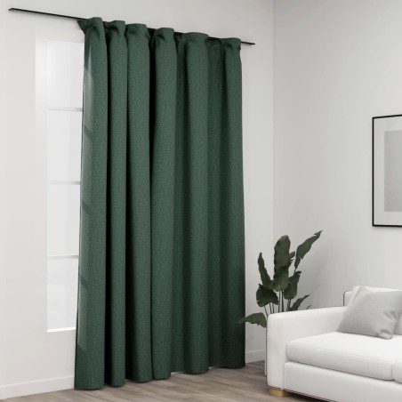 vidaXL Cortina opaca con ganchos look de lino verde 290x245 cm