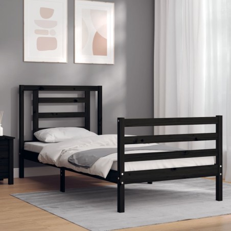 vidaXL Estructura de cama con cabecero madera maciza negro 100x200 cm