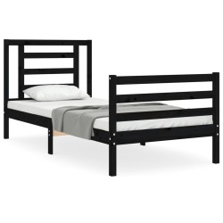vidaXL Estructura de cama con cabecero madera maciza negro 100x200 cm