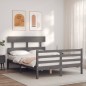 vidaXL Estructura de cama con cabecero madera maciza gris 140x190 cm vidaXL Estructura de cama con cabecero madera maciza gris 140x190 cm