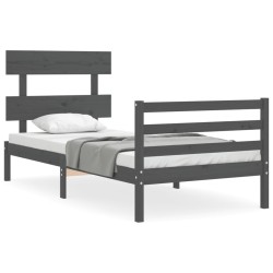 vidaXL Estructura de cama con cabecero madera maciza gris 90x200 cm