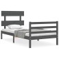 vidaXL Estructura de cama con cabecero madera maciza gris 90x200 cm vidaXL Estructura de cama con cabecero madera maciza gris 90x200 cm