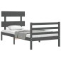 vidaXL Estructura de cama con cabecero madera maciza gris 90x200 cm vidaXL Estructura de cama con cabecero madera maciza gris 90x200 cm
