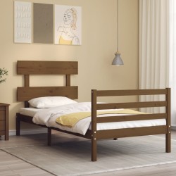 vidaXL Estructura cama y cabecero madera maciza marrón miel 100x200 cm