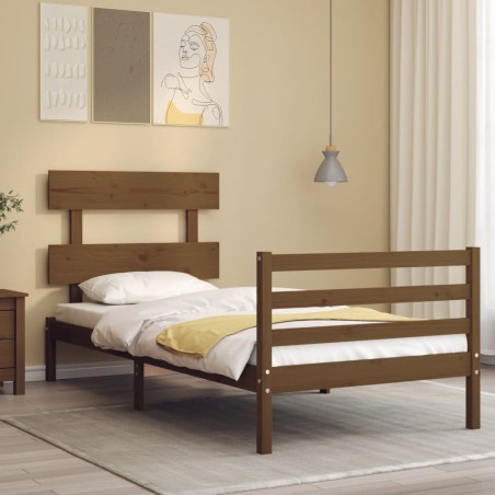 vidaXL Estructura cama y cabecero madera maciza marrón miel 100x200 cm