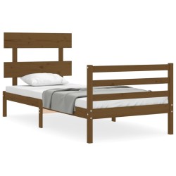 vidaXL Estructura cama y cabecero madera maciza marrón miel 100x200 cm