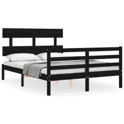 vidaXL Estructura de cama con cabecero madera maciza negro 120x200 cm