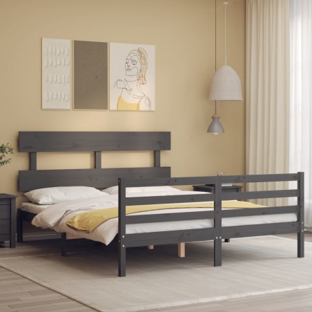 vidaXL Estructura de cama con cabecero madera maciza gris 160x200 cm