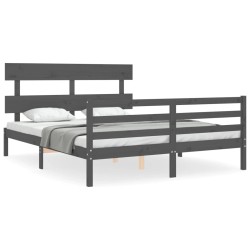 vidaXL Estructura de cama con cabecero madera maciza gris 160x200 cm