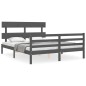 vidaXL Estructura de cama con cabecero madera maciza gris 160x200 cm