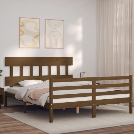 vidaXL Estructura de cama con cabecero madera marrón miel 160x200 cm