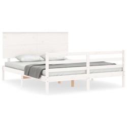 vidaXL Estructura de cama con cabecero madera maciza blanco 160x200 cm