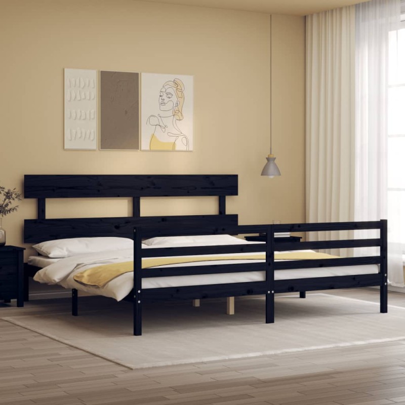 vidaXL Estructura de cama con cabecero madera maciza negro 200x200 cm vidaXL Estructura de cama con cabecero madera maciza negro 200x200 cm
