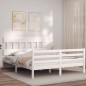 vidaXL Estructura de cama matrimonio con cabecero madera maciza blanco vidaXL Estructura de cama matrimonio con cabecero madera maciza blanco