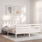 vidaXL Estructura de cama matrimonio con cabecero madera maciza blanco vidaXL Estructura de cama matrimonio con cabecero madera maciza blanco