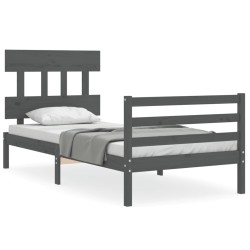 vidaXL Estructura de cama con cabecero madera maciza gris 90x200 cm