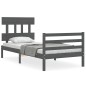 vidaXL Estructura de cama con cabecero madera maciza gris 90x200 cm