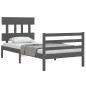 vidaXL Estructura de cama con cabecero madera maciza gris 90x200 cm