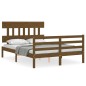 vidaXL Estructura de cama matrimonio con cabecero madera marrón miel vidaXL Estructura de cama matrimonio con cabecero madera marrón miel