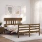 vidaXL Estructura de cama matrimonio con cabecero madera marrón miel vidaXL Estructura de cama matrimonio con cabecero madera marrón miel