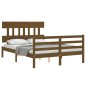 vidaXL Estructura de cama matrimonio con cabecero madera marrón miel vidaXL Estructura de cama matrimonio con cabecero madera marrón miel