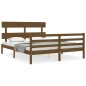 vidaXL Estructura de cama matrimonio con cabecero madera marrón miel vidaXL Estructura de cama matrimonio con cabecero madera marrón miel
