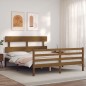 vidaXL Estructura de cama matrimonio con cabecero madera marrón miel vidaXL Estructura de cama matrimonio con cabecero madera marrón miel