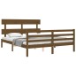vidaXL Estructura de cama matrimonio con cabecero madera marrón miel vidaXL Estructura de cama matrimonio con cabecero madera marrón miel