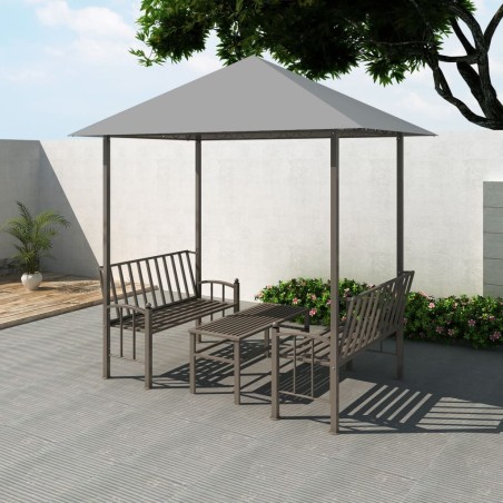 vidaXL Quiosco jardín con mesa y bancos gris antracita 2,5x1,5x2,4 cm