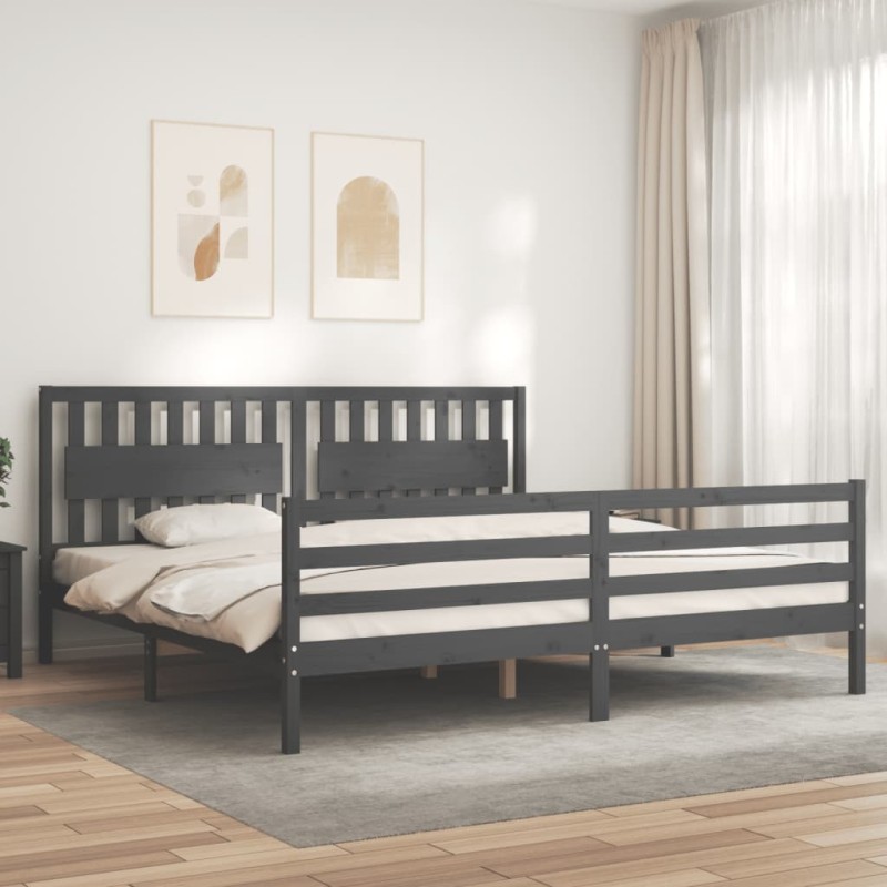 vidaXL Estructura de cama con cabecero madera maciza gris 200x200 cm vidaXL Estructura de cama con cabecero madera maciza gris 200x200 cm