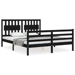 vidaXL Estructura de cama con cabecero madera maciza negro 160x200 cm