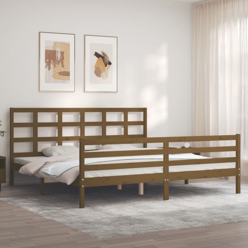 vidaXL Estructura cama y cabecero madera maciza marrón miel 200x200 cm vidaXL Estructura cama y cabecero madera maciza marrón miel 200x200 cm