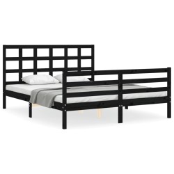 vidaXL Estructura de cama con cabecero madera maciza negro 160x200 cm