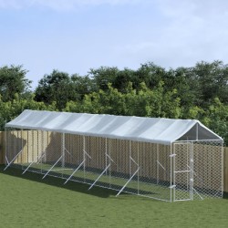 vidaXL Perrera de exterior con toldo acero galvanizado plata 2x14x2,5m