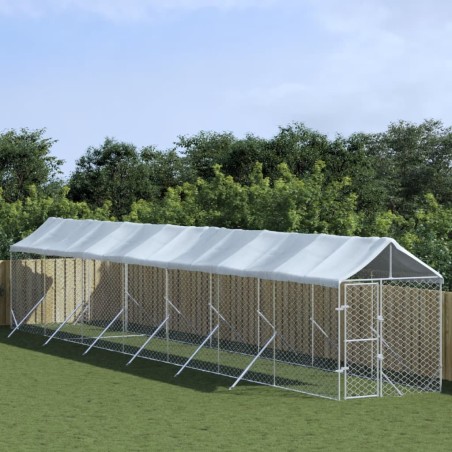 vidaXL Perrera de exterior con toldo acero galvanizado plata 2x14x2,5m