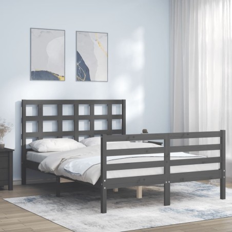 vidaXL Estructura de cama con cabecero madera maciza gris 140x200 cm