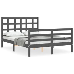 vidaXL Estructura de cama con cabecero madera maciza gris 140x200 cm