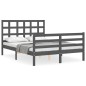 vidaXL Estructura de cama con cabecero madera maciza gris 140x200 cm