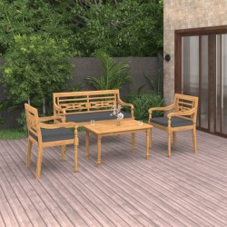 vidaXL Set de muebles de jardín 4 pzas y cojines madera maciza de teca